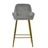 Hamilton Bar Stool in Light Grey Velvet & Gold Base