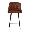 Vault Bar Stool in Vintage Brown Leather with High Backrest & Black Base