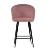 Novara Bar Stool in Pink Velvet with Armrests & Black Base