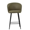 Novara Bar Stool in Taupe Leather with Armrests & Black Base