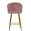 Novara Bar Stool in Pink Velvet with Armrests & Gold Base