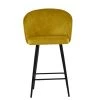 Novara Bar Stool in Yellow Velvet with Armrests & Black Base