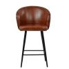 Novara Bar Stool in Vintage Brown Leather with Armrests & Black Base