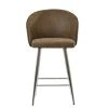 Novara Bar Stool in Aged Brown Leather with Armrests & Chrome Base