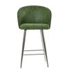 Novara Bar Stool in Aged Olive Green Leather with Armrests & Chrome Base