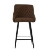 Vault Bar Stool in Aged Brown Leather with High Backrest & Black Base