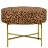 Avon Foot Stool Leopard Fabric & Gold