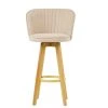 Mjolby Bar Stool in Natural Cream Fabric with High Backrest