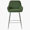 Carson Bar Stool in Aged Olive Green Leather & Chrome Base