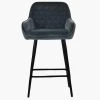 Carson Bar Stool in Dark Grey Velvet & Black Base