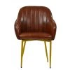 Lule Carver Dining Chair in Vintage Brown Leather & Gold Base