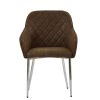 Opus Carver Dining Chair in Aged Brown Leather & Chrome Base