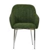 Lule Carver Dining Chair in Aged Olive Green Leather & Chrome Base