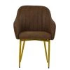 Lule Carver Dining Chair in Aged Brown Leather & Gold Base