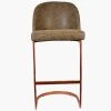 Delamere 65cm Bar Stool in Aged Brown Leather & Rose Gold Base