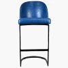 Delamere 65cm Bar Stool in Blue Leather & Black Base
