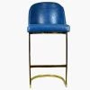 Delamere 65cm Bar Stool in Blue Leather & Gold Base