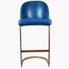 Delamere 65cm Bar Stool in Blue Leather & Rose Gold Base