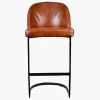 Delamere 65cm Bar Stool in Vintage Brown Leather & Black Base
