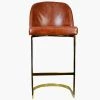 Delamere 75cm Bar Stool in Vintage Brown Leather & Gold Base
