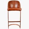 Delamere 65cm Bar Stool in Vintage Brown Leather & Rose Gold Base