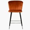 Dove Bar Stool in Burnt Orange Velvet & Silver-Tipped Black Base