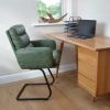 Nikan Office Chair in Aged Olive Green Leather & Black Base