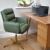 Katarni Office Chair in Aged Olive Green Leather & Gold Base
