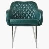 Langham Dining Chair in Forest Green Leather & Chrome Base