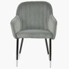 Lule Carver Dining Chair in Light Grey Velvet & Silver-Tipped Black Base