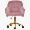 Lule Office Chair in Pink Velvet & Gold Base