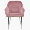 Lule Carver Dining Chair in Pink Velvet & Chrome Base