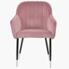Lule Carver Dining Chair in Pink Velvet & Silver-Tipped Black Base