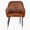 Lule Carver Dining Chair in Vintage Brown Leather & Silver-Tipped Black Base
