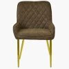 Opus Side Dining Chair in Aged Brown Leather & Gold Base