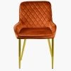 Opus Side Dining Chair in Burnt Orange Velvet & Gold Base