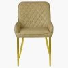 Opus Side Dining Chair in Aged Cream Leather & Gold Base