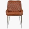 Opus Side Dining Chair in Vintage Brown Leather & Chrome Base