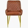 Opus Side Dining Chair in Vintage Brown Leather & Gold Base