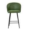 Novara Bar Stool in Aged Olive Green Leather with Armrests & Black Base