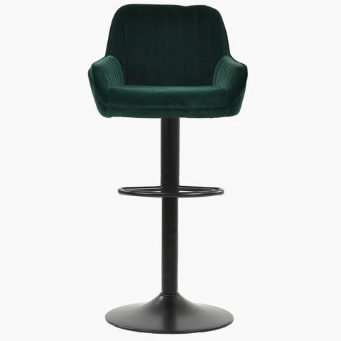 Bronx Bar Stool Emerald Green Velvet & Black Base