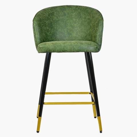 Novara Bar Stool Aged Olive Green Leather & Black \ Gold Leg