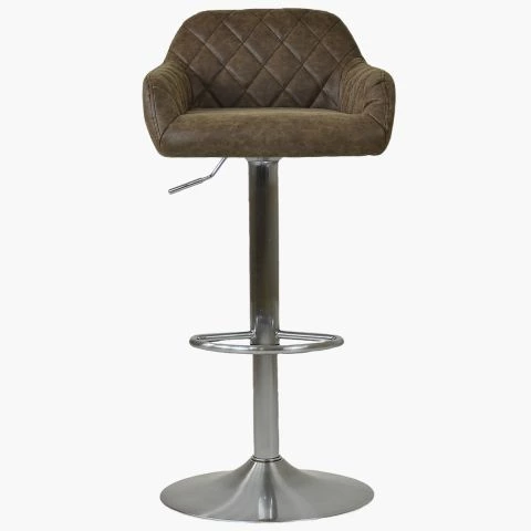 Swallow Bar Stool Aged Brown Leather & Brushed Steel Base