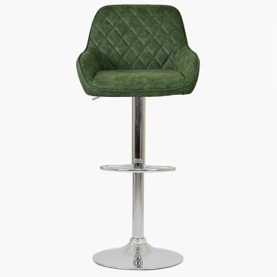 Albany Bar Stool Aged Olive Green Leather & Chrome Base