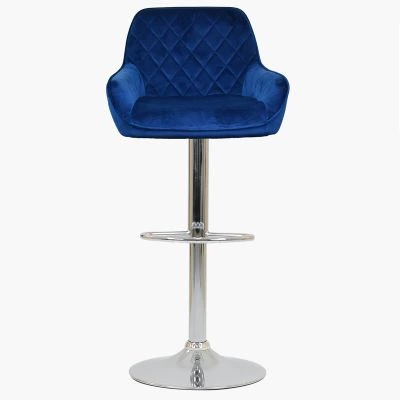 Albany Bar Stool Blue Velvet & Chrome Base