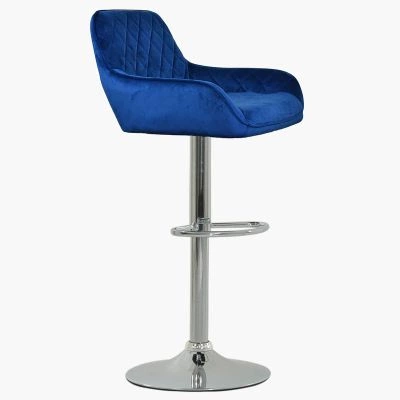 Albany Bar Stool Blue Velvet & Chrome Base