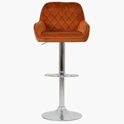 Albany Bar Stool Burnt Orange Velvet & Chrome Base