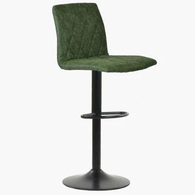 Ares Bar Stool Vintage Green Leather & Black Base