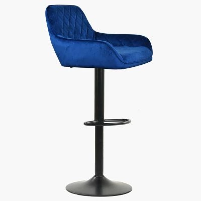 Arnside  Bar Stool Blue Velvet & Black Base
