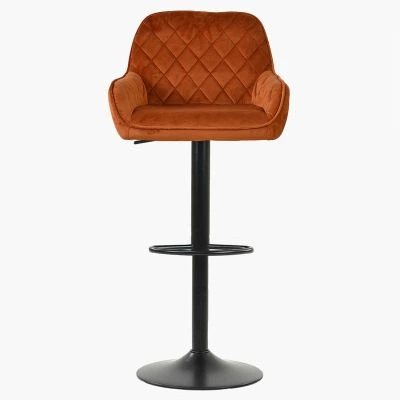 Arnside Bar Stool Burnt Orange Velvet & Black Base